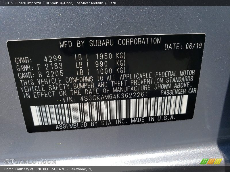 Ice Silver Metallic / Black 2019 Subaru Impreza 2.0i Sport 4-Door