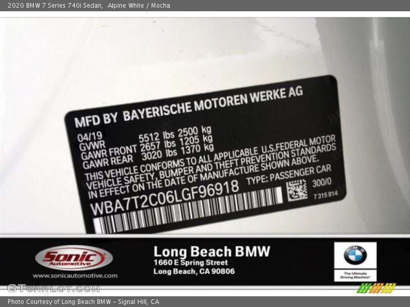 Alpine White / Mocha 2020 BMW 7 Series 740i Sedan