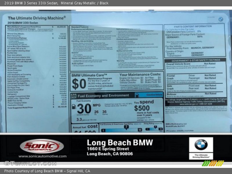 Mineral Gray Metallic / Black 2019 BMW 3 Series 330i Sedan