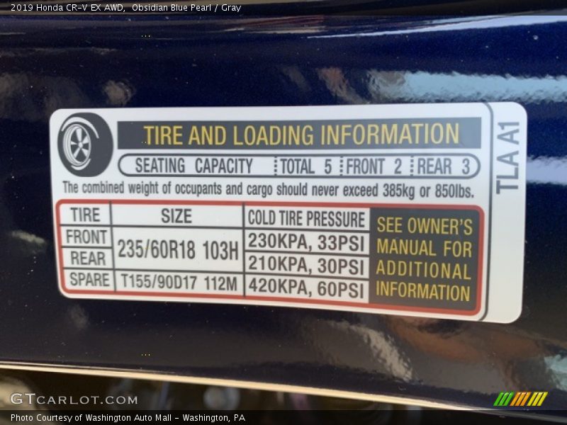 Obsidian Blue Pearl / Gray 2019 Honda CR-V EX AWD