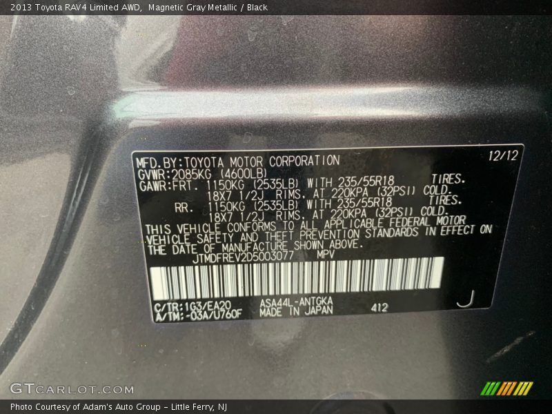 Magnetic Gray Metallic / Black 2013 Toyota RAV4 Limited AWD