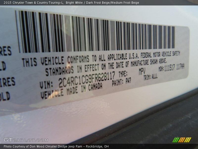 Bright White / Dark Frost Beige/Medium Frost Beige 2015 Chrysler Town & Country Touring-L
