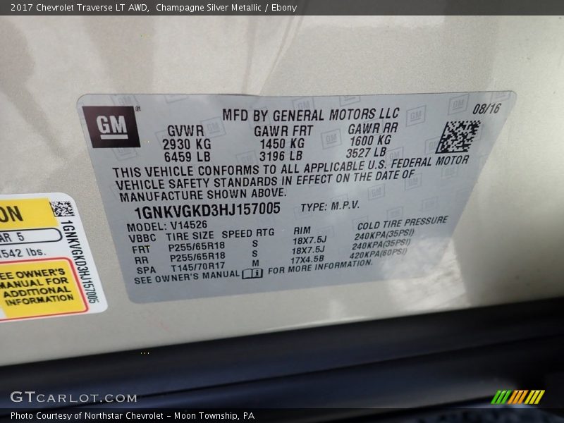 Champagne Silver Metallic / Ebony 2017 Chevrolet Traverse LT AWD