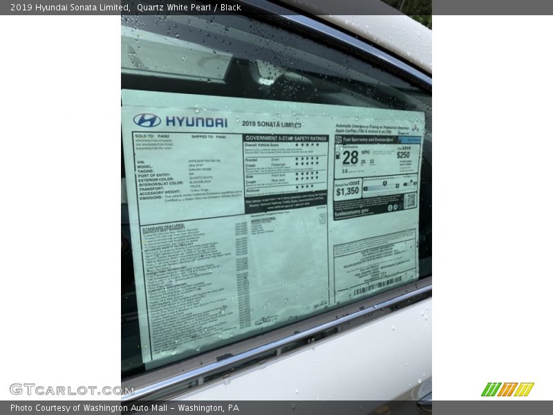 Quartz White Pearl / Black 2019 Hyundai Sonata Limited