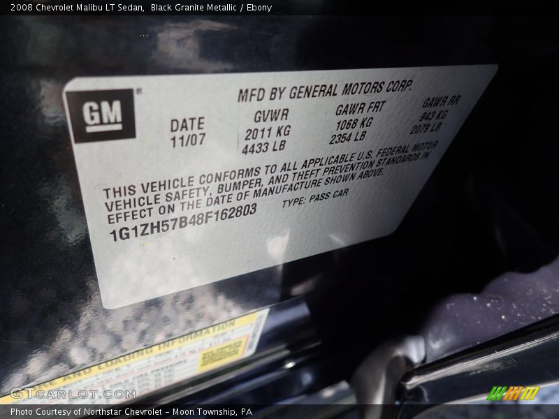 Black Granite Metallic / Ebony 2008 Chevrolet Malibu LT Sedan