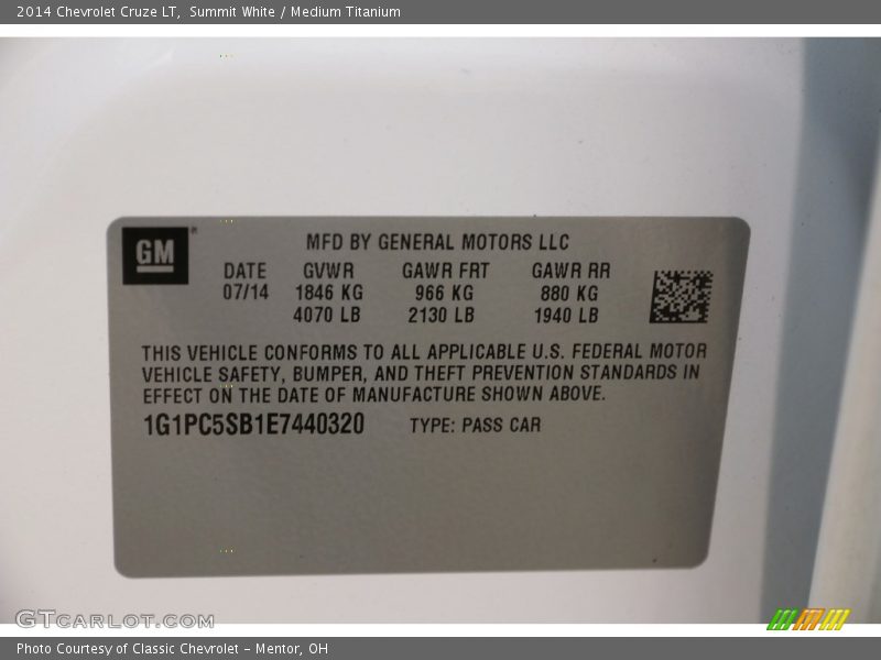 Summit White / Medium Titanium 2014 Chevrolet Cruze LT