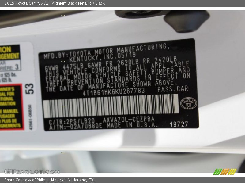 Midnight Black Metallic / Black 2019 Toyota Camry XSE