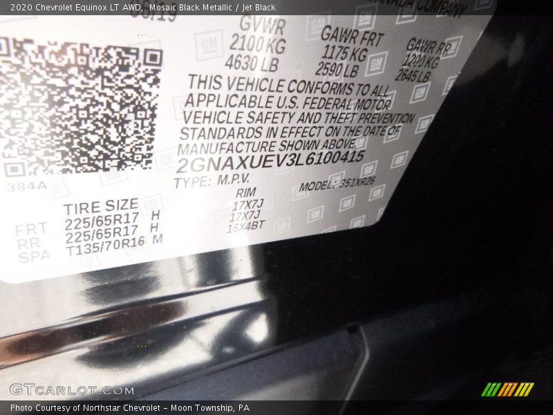 Mosaic Black Metallic / Jet Black 2020 Chevrolet Equinox LT AWD