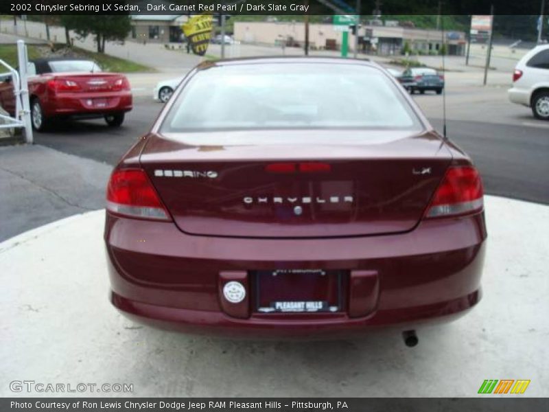 Dark Garnet Red Pearl / Dark Slate Gray 2002 Chrysler Sebring LX Sedan