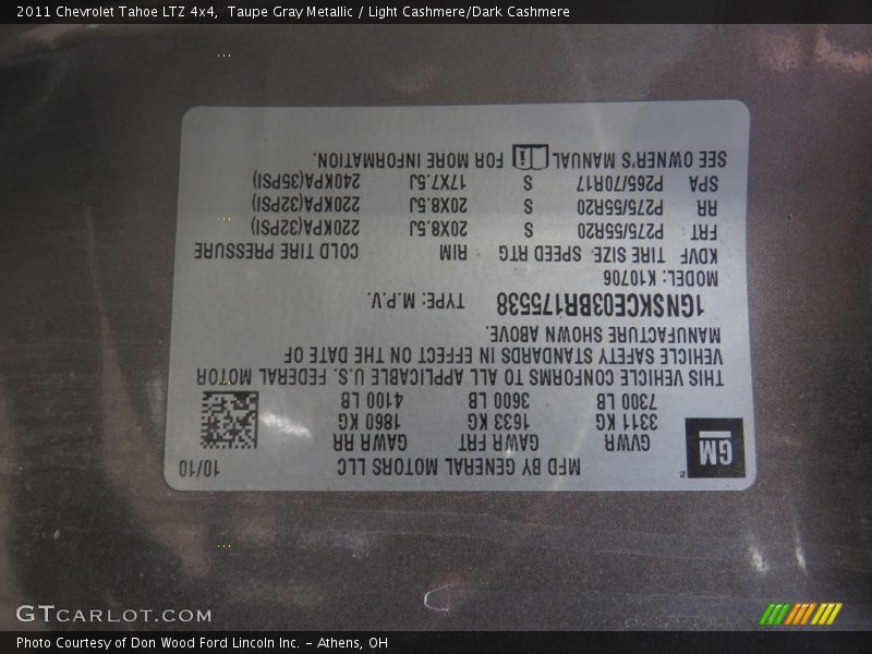 Taupe Gray Metallic / Light Cashmere/Dark Cashmere 2011 Chevrolet Tahoe LTZ 4x4