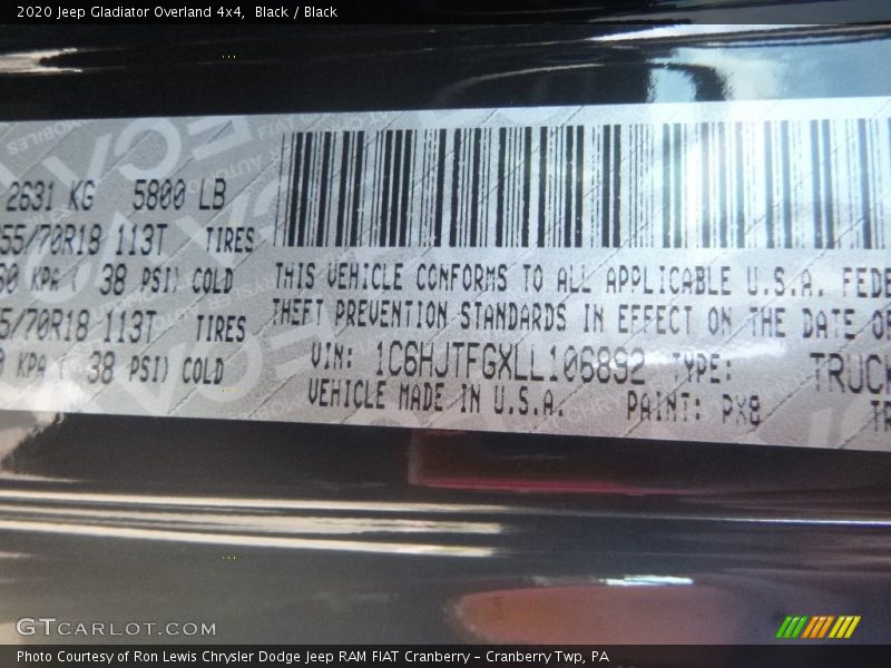 Black / Black 2020 Jeep Gladiator Overland 4x4