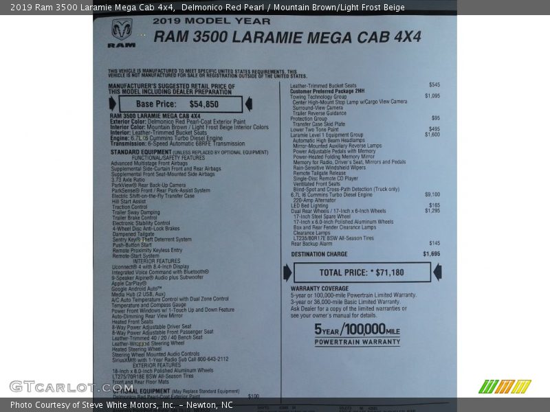  2019 3500 Laramie Mega Cab 4x4 Window Sticker
