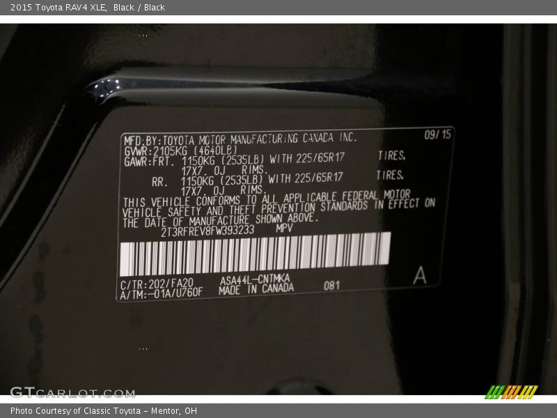 Black / Black 2015 Toyota RAV4 XLE