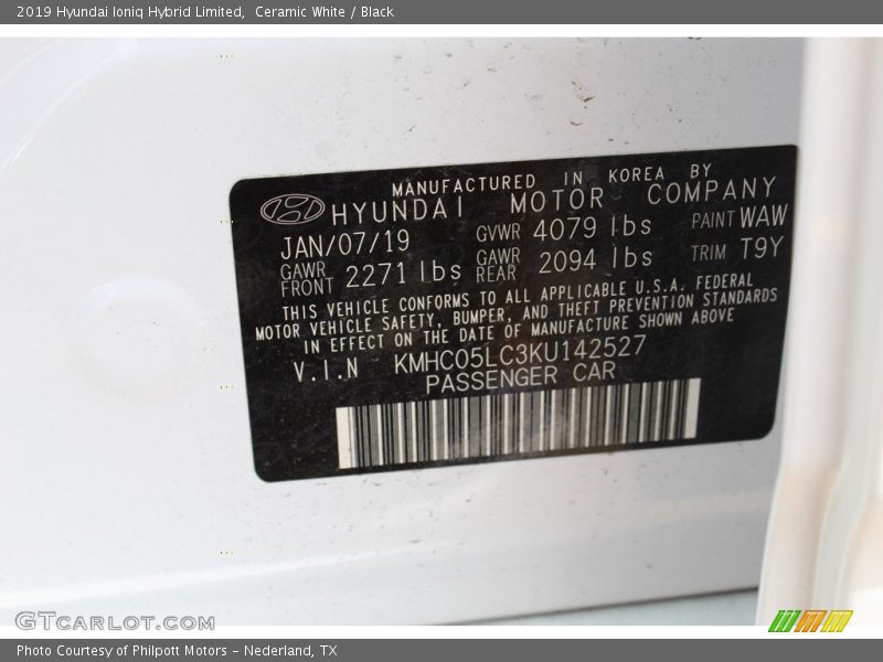 Ceramic White / Black 2019 Hyundai Ioniq Hybrid Limited