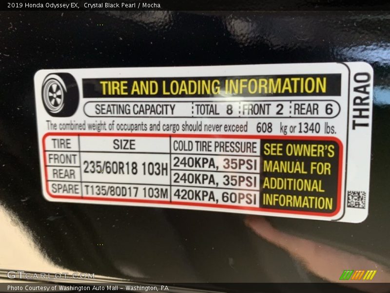Crystal Black Pearl / Mocha 2019 Honda Odyssey EX