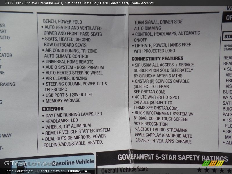 Satin Steel Metallic / Dark Galvanized/Ebony Accents 2019 Buick Enclave Premium AWD