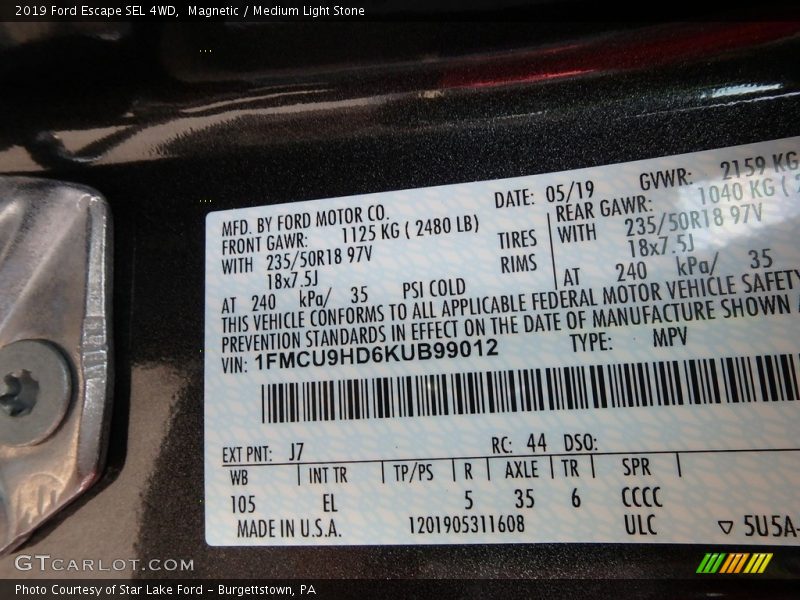 Magnetic / Medium Light Stone 2019 Ford Escape SEL 4WD