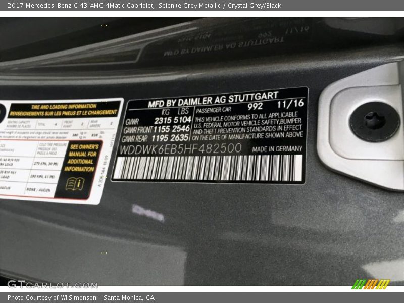 Selenite Grey Metallic / Crystal Grey/Black 2017 Mercedes-Benz C 43 AMG 4Matic Cabriolet
