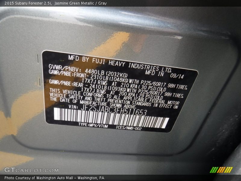 Jasmine Green Metallic / Gray 2015 Subaru Forester 2.5i