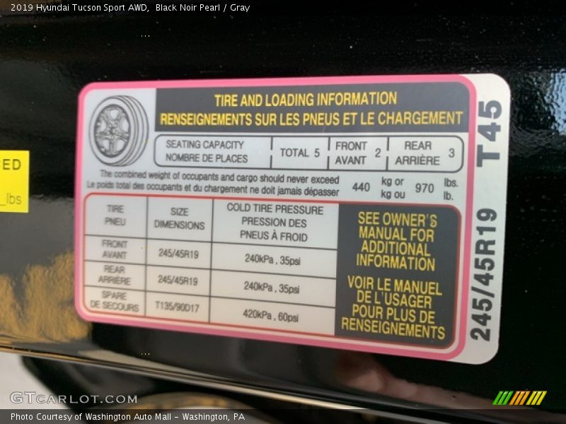 Black Noir Pearl / Gray 2019 Hyundai Tucson Sport AWD