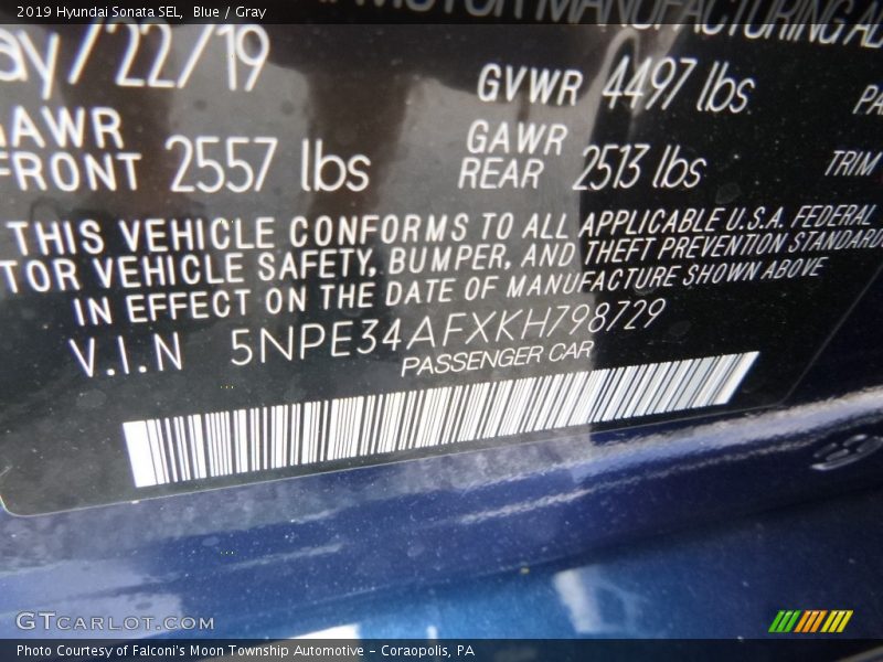 Blue / Gray 2019 Hyundai Sonata SEL