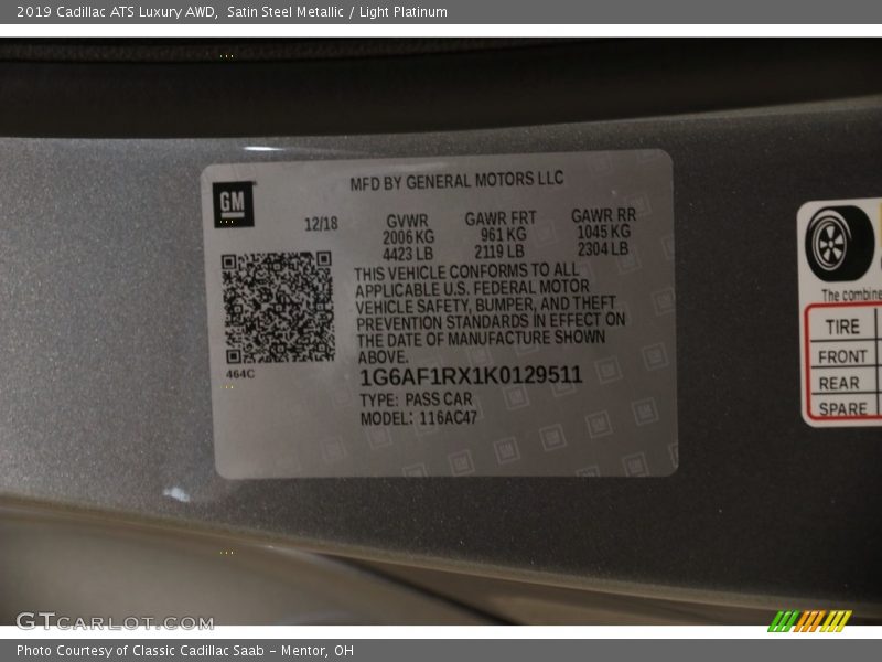 Satin Steel Metallic / Light Platinum 2019 Cadillac ATS Luxury AWD