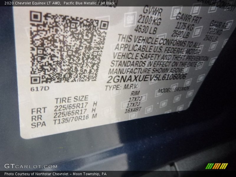 Pacific Blue Metallic / Jet Black 2020 Chevrolet Equinox LT AWD