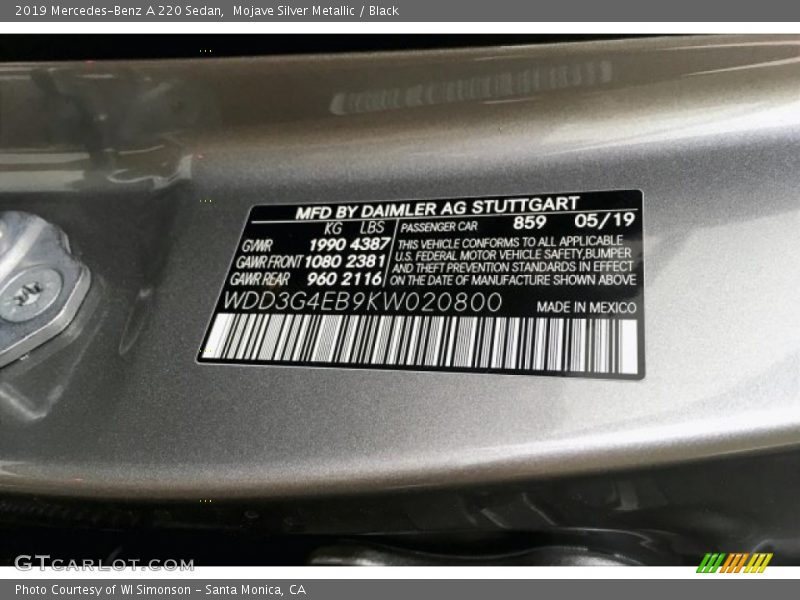 Mojave Silver Metallic / Black 2019 Mercedes-Benz A 220 Sedan