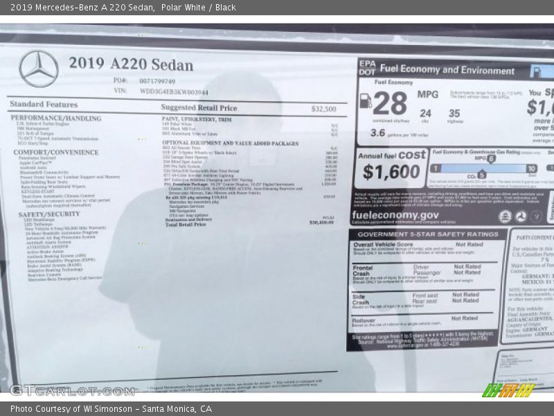 Polar White / Black 2019 Mercedes-Benz A 220 Sedan