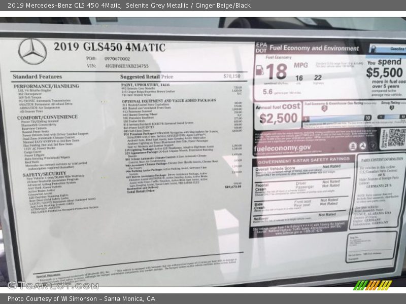 Selenite Grey Metallic / Ginger Beige/Black 2019 Mercedes-Benz GLS 450 4Matic