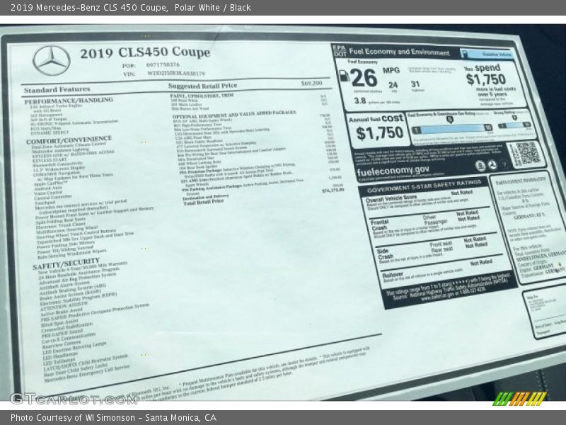 Polar White / Black 2019 Mercedes-Benz CLS 450 Coupe