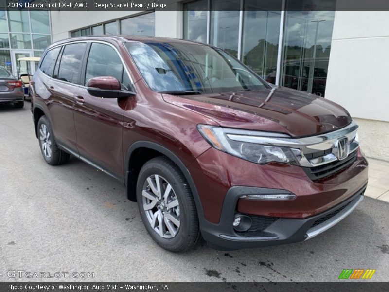 Deep Scarlet Pearl / Beige 2019 Honda Pilot EX-L AWD