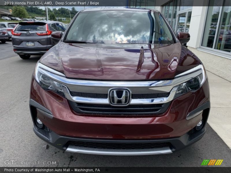 Deep Scarlet Pearl / Beige 2019 Honda Pilot EX-L AWD