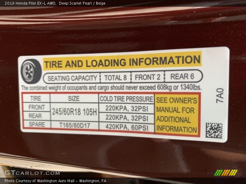 Deep Scarlet Pearl / Beige 2019 Honda Pilot EX-L AWD