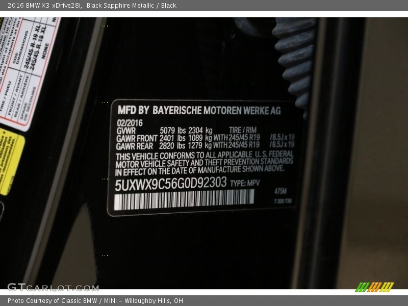 Black Sapphire Metallic / Black 2016 BMW X3 xDrive28i