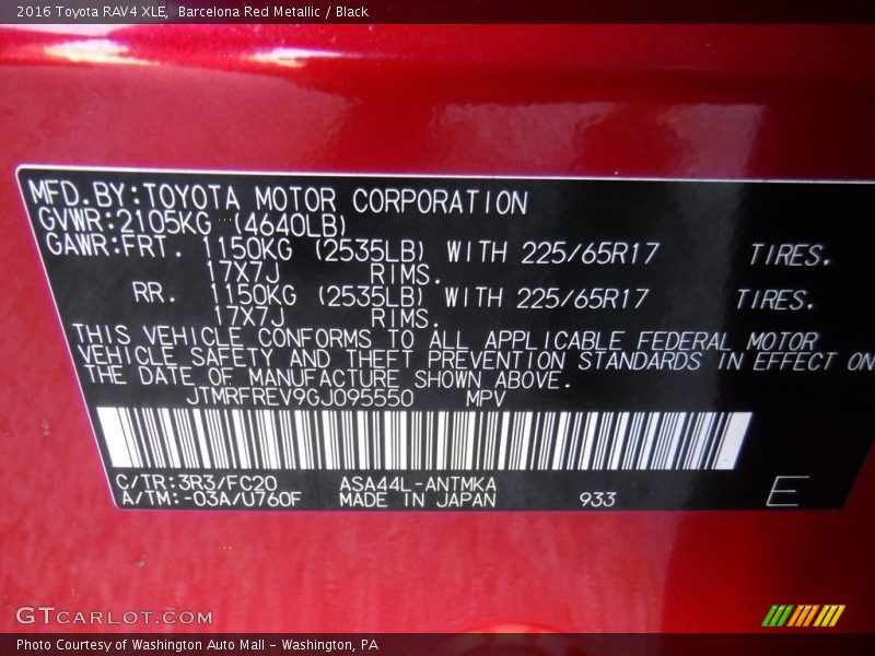 Barcelona Red Metallic / Black 2016 Toyota RAV4 XLE