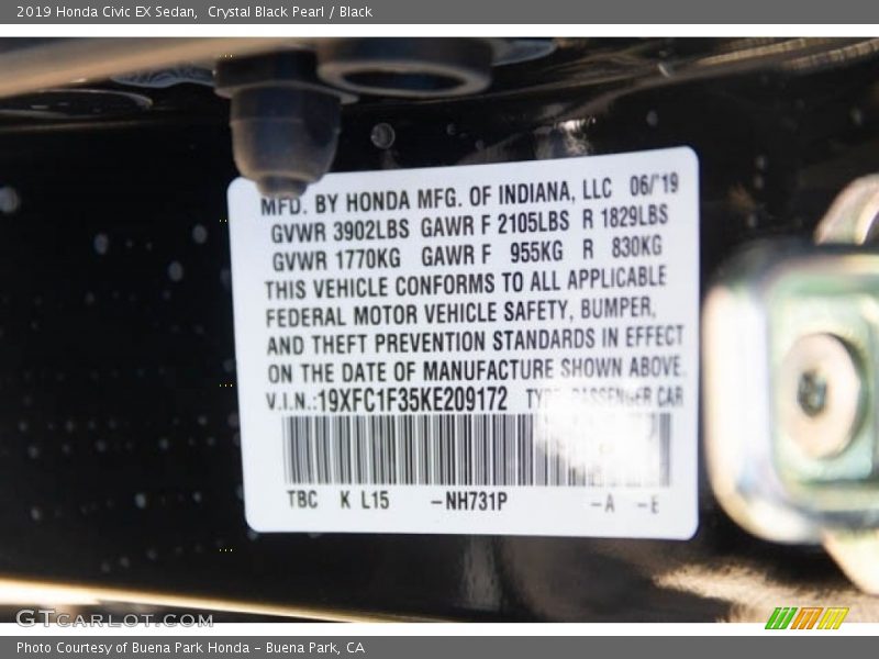 Crystal Black Pearl / Black 2019 Honda Civic EX Sedan