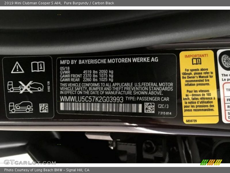 Pure Burgundy / Carbon Black 2019 Mini Clubman Cooper S All4