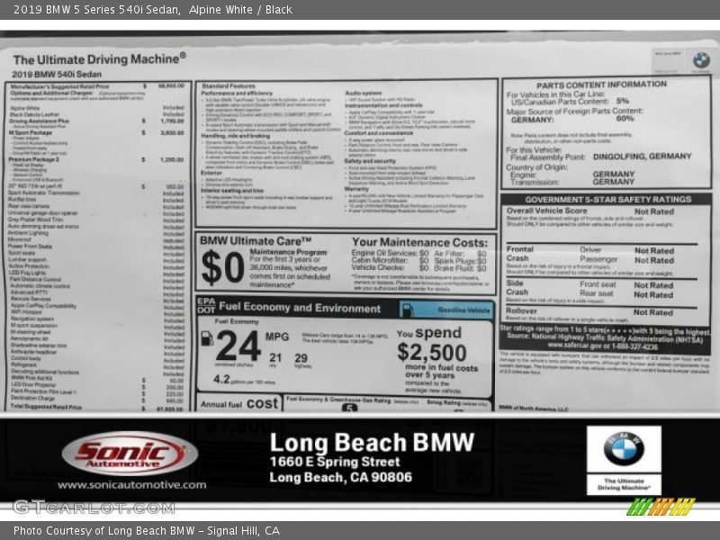 Alpine White / Black 2019 BMW 5 Series 540i Sedan