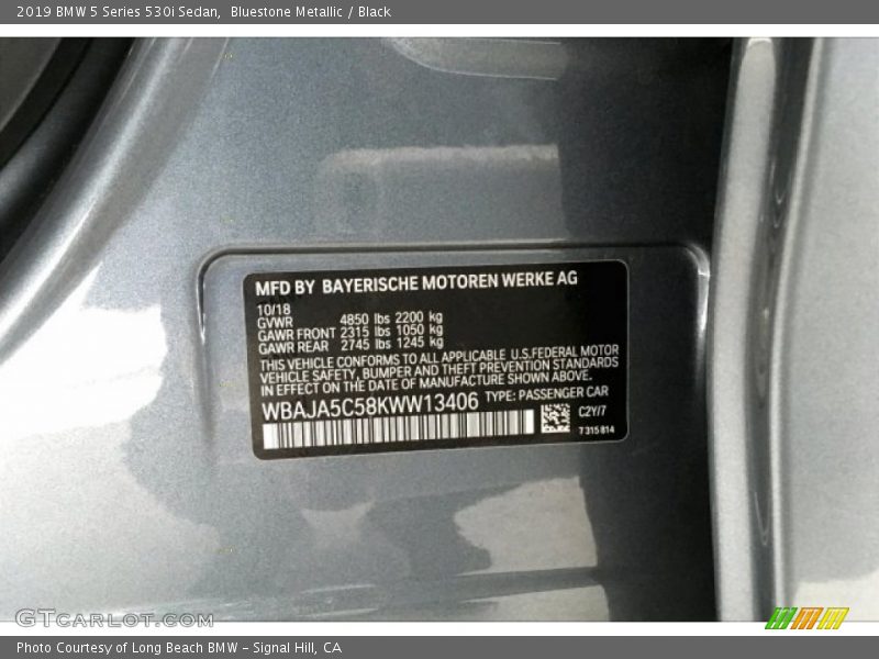 Bluestone Metallic / Black 2019 BMW 5 Series 530i Sedan