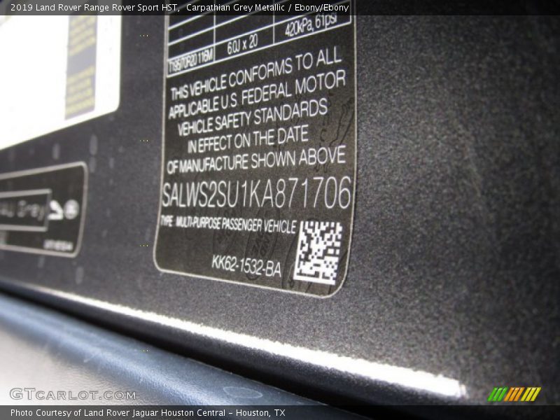 Carpathian Grey Metallic / Ebony/Ebony 2019 Land Rover Range Rover Sport HST