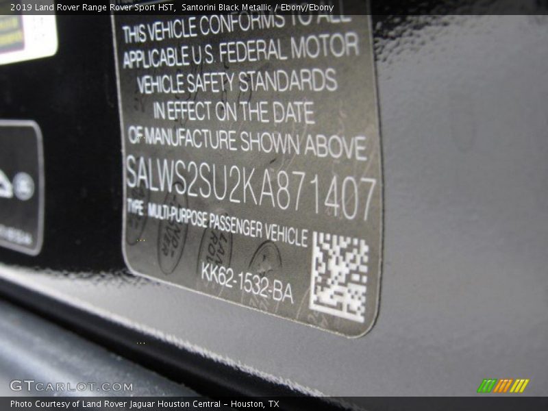 Santorini Black Metallic / Ebony/Ebony 2019 Land Rover Range Rover Sport HST