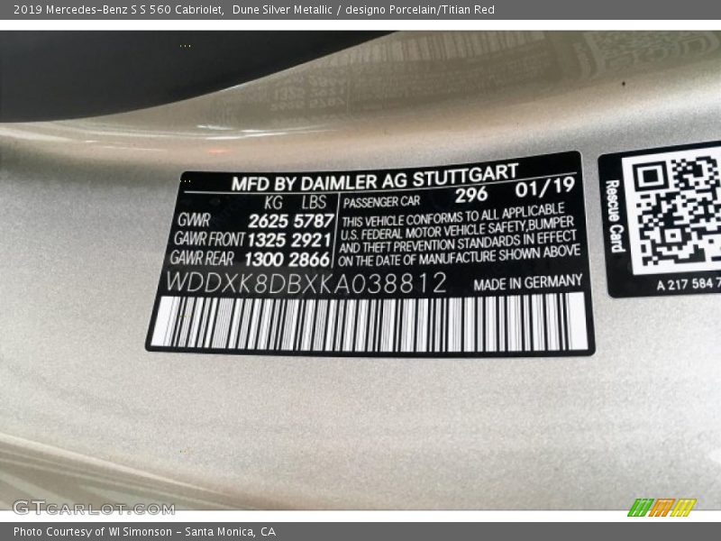 2019 S S 560 Cabriolet Dune Silver Metallic Color Code 296