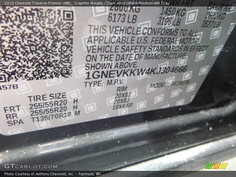 Graphite Metallic / Dark Atmosphere/Medium Ash Gray 2019 Chevrolet Traverse Premier AWD