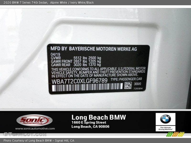 Alpine White / Ivory White/Black 2020 BMW 7 Series 740i Sedan