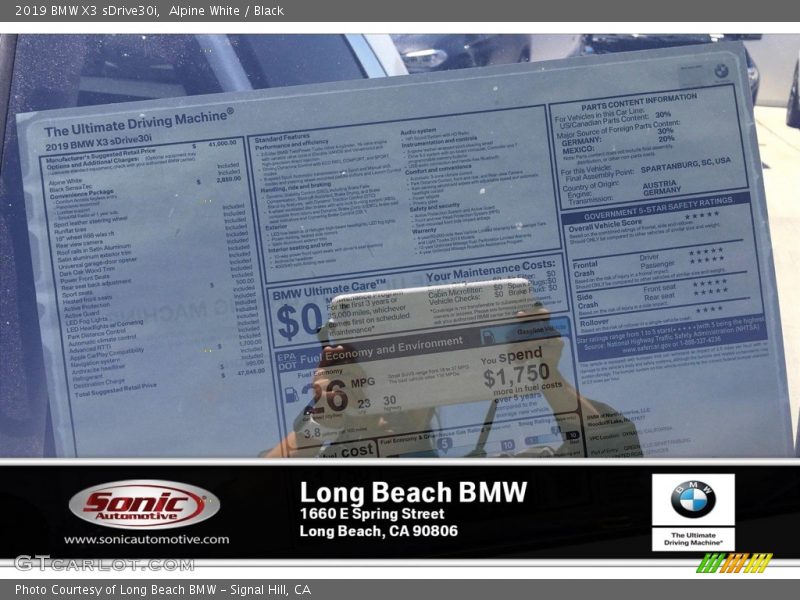 Alpine White / Black 2019 BMW X3 sDrive30i
