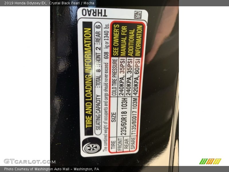 Crystal Black Pearl / Mocha 2019 Honda Odyssey EX