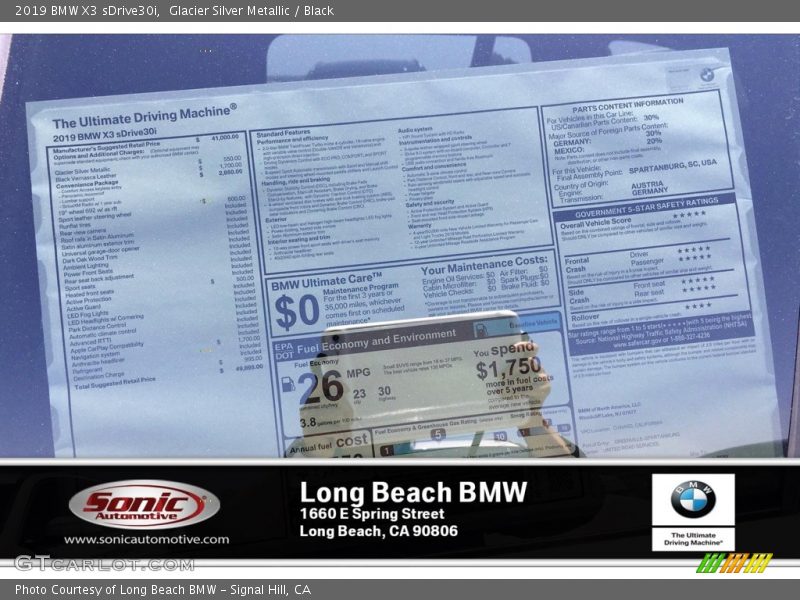 Glacier Silver Metallic / Black 2019 BMW X3 sDrive30i