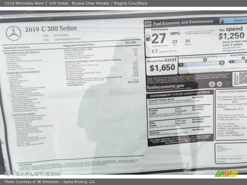Mojave Silver Metallic / Magma Grey/Black 2019 Mercedes-Benz C 300 Sedan