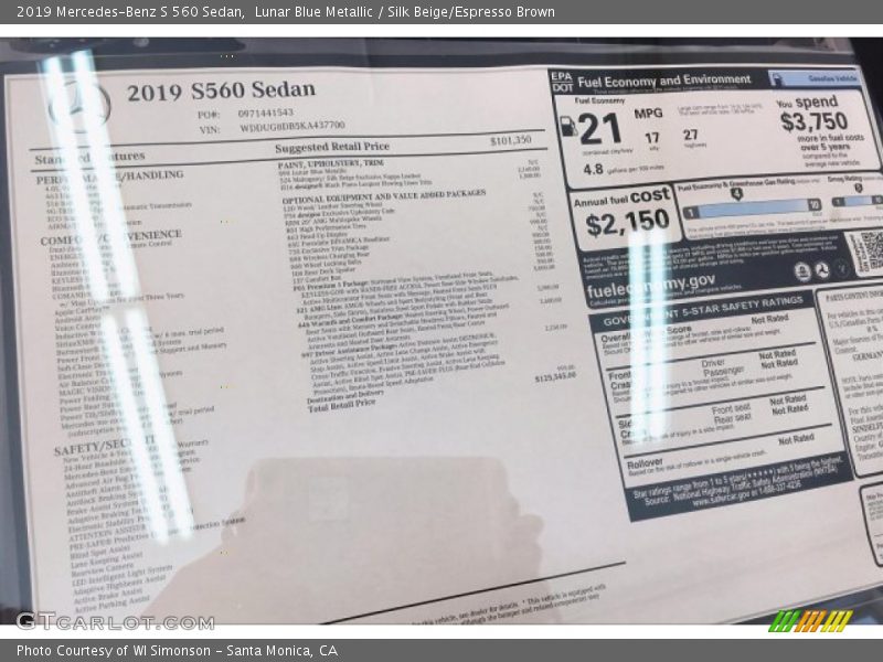 Lunar Blue Metallic / Silk Beige/Espresso Brown 2019 Mercedes-Benz S 560 Sedan